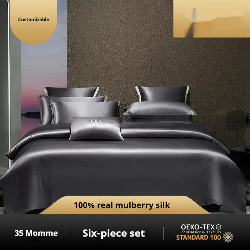 Household Fashion silk quilt cover set in Magnolia White colour on a bed, showing quilt cover and pillowcases.