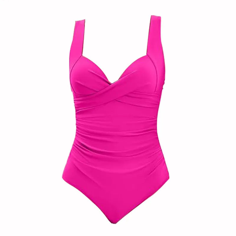 European American push-up hard bag one-piece swimsuit in solid colour on mannequin