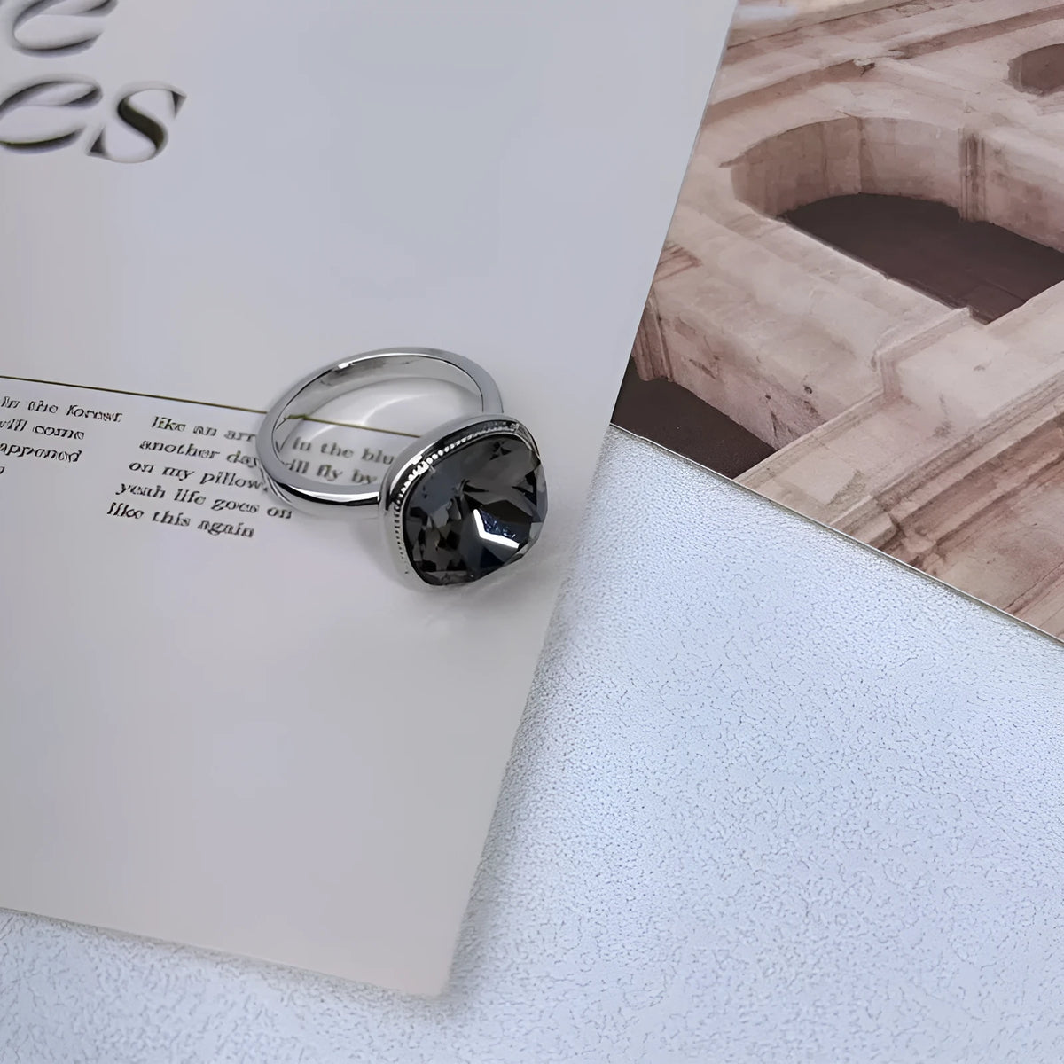 Square rhinestone open index finger ring for women, adjustable size, gold copper finish, geometric shape