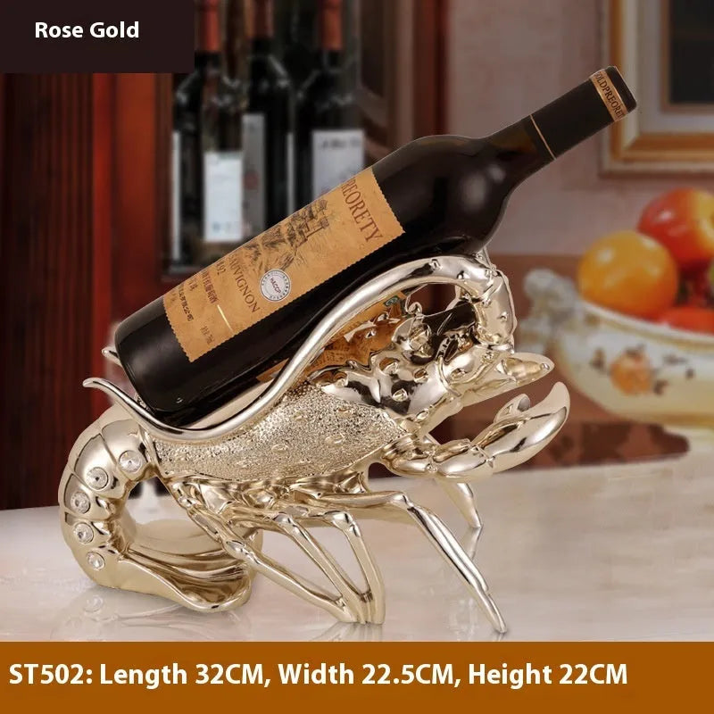 Lobster-shaped wine rack ornament in rose gold or silver resin and plastic decorative craft