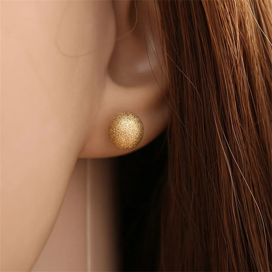 Gold metal geometric small stud earrings with round element for women fashion OL style
