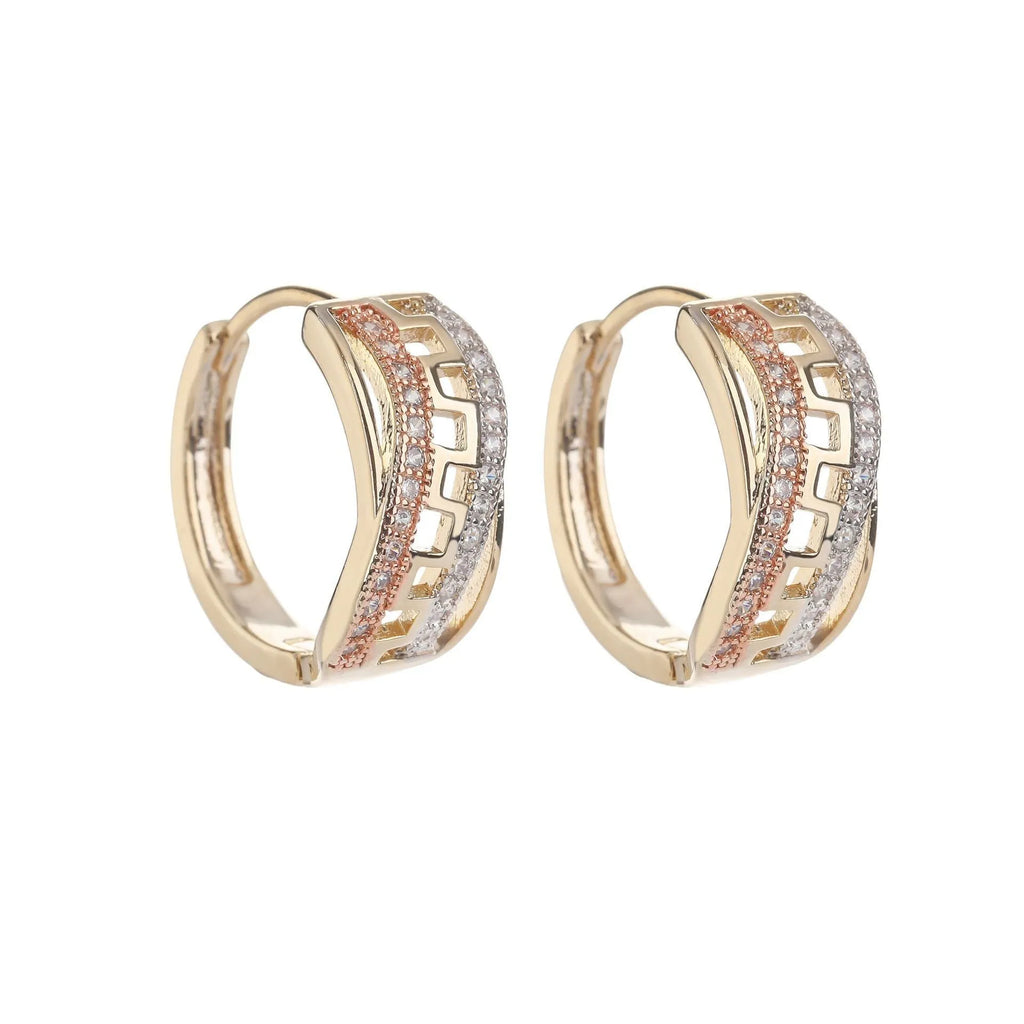 Gold copper micro inlaid zircon geometric U-shaped earrings for women ear clip style