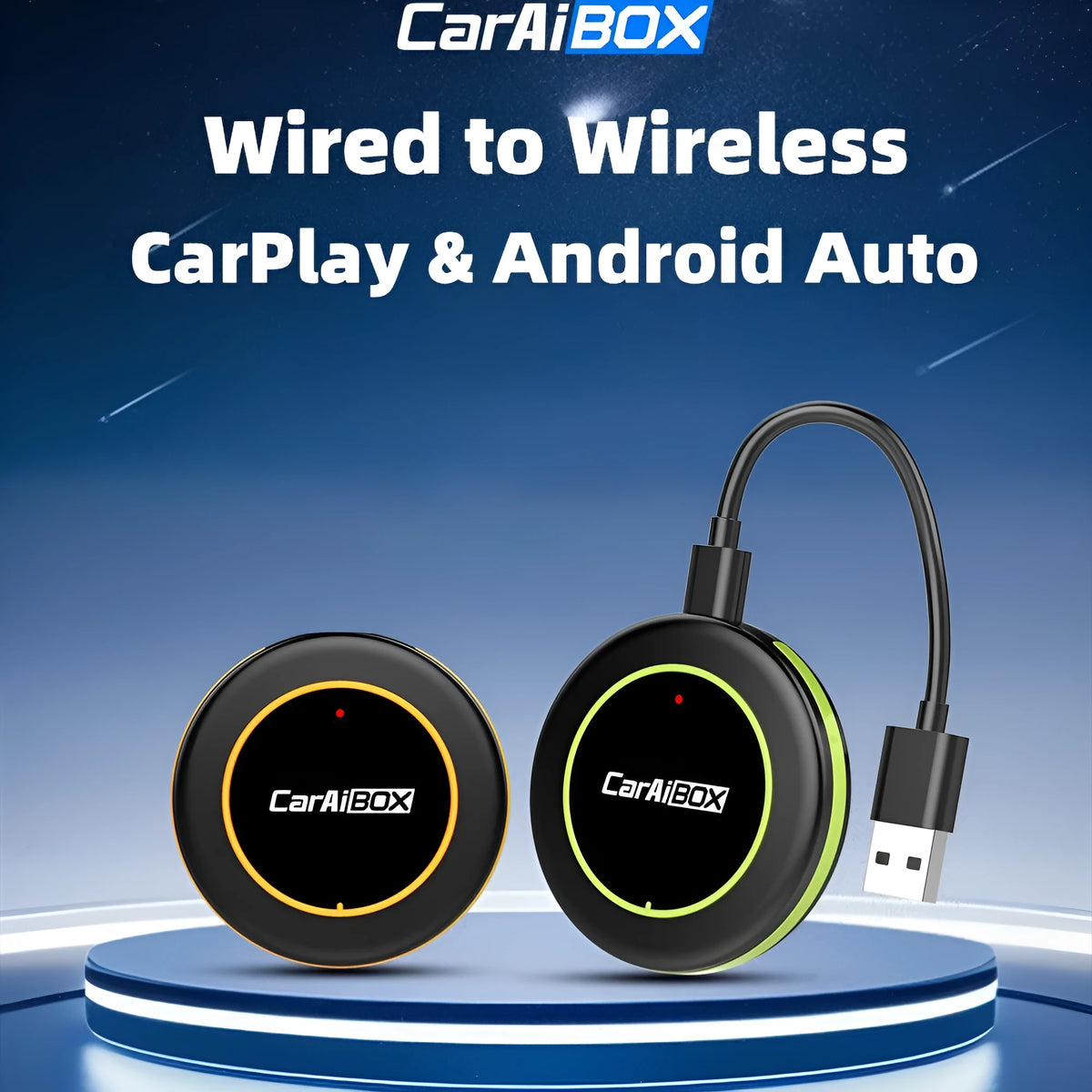 C6 black vehicle-mounted wireless adapter switching box with Type-C and USB interfaces, no screen, single or two-in-one style