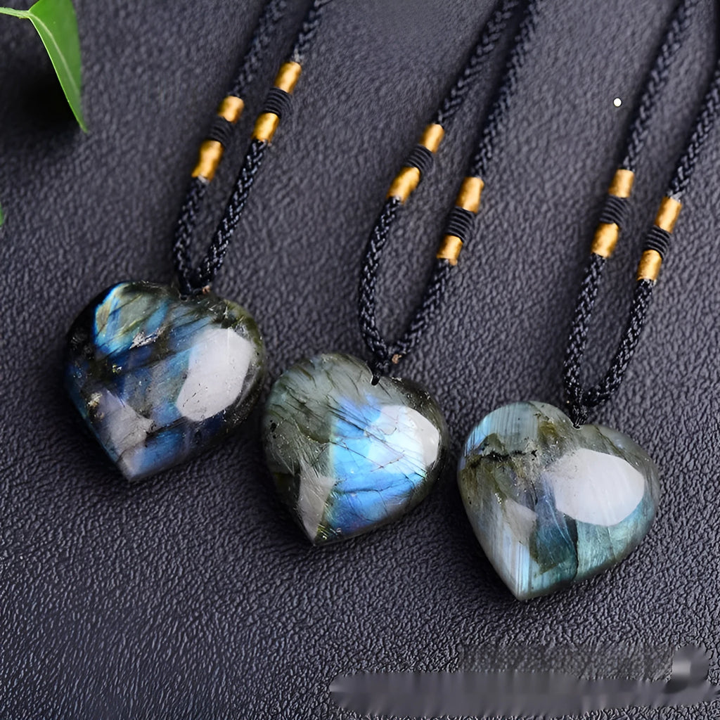 Blue labradorite and moonstone heart of the ocean pendant necklace on a chain