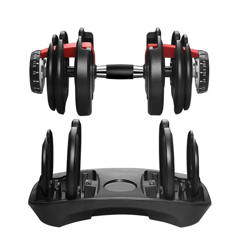 Adjustable 15 gear dumbbell with steel plate and plastic construction for men's fitness