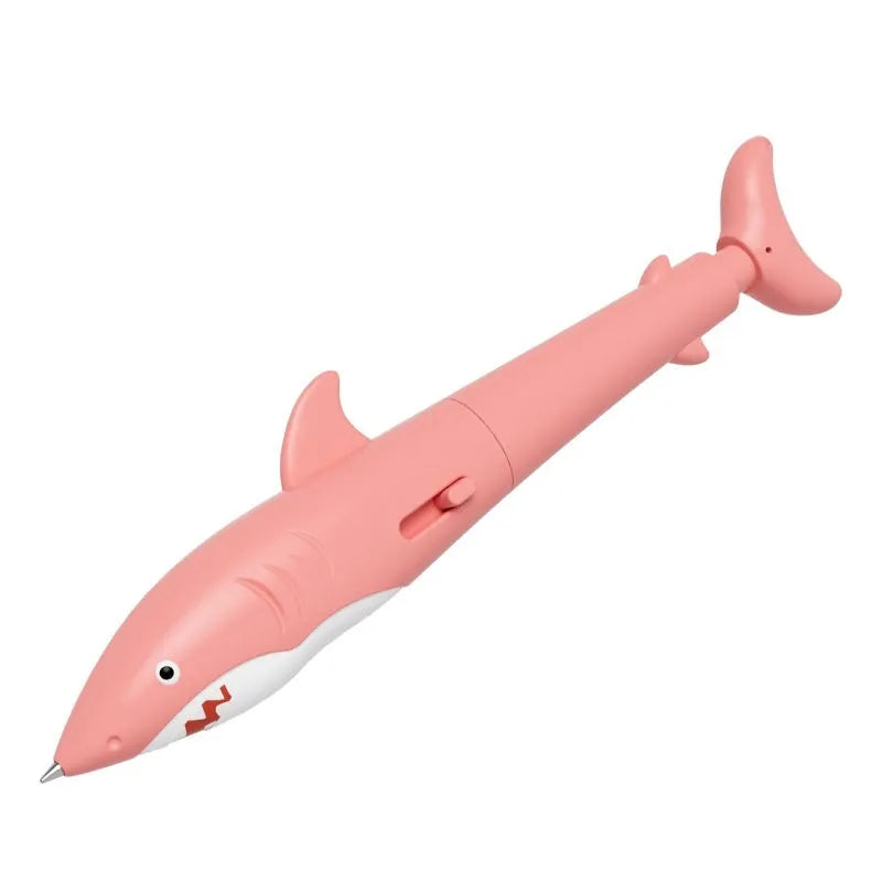 Shark plastic water spray ballpoint pen in blue on white background