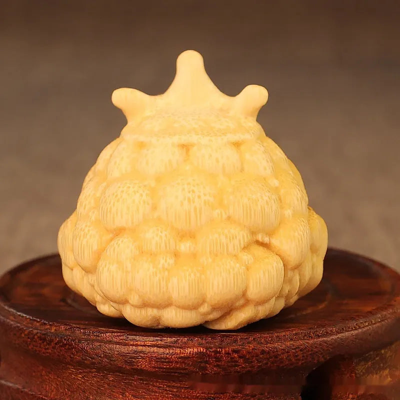 Solid bamboo carving of Crown Princess toad ornament with 5.0 live eye design