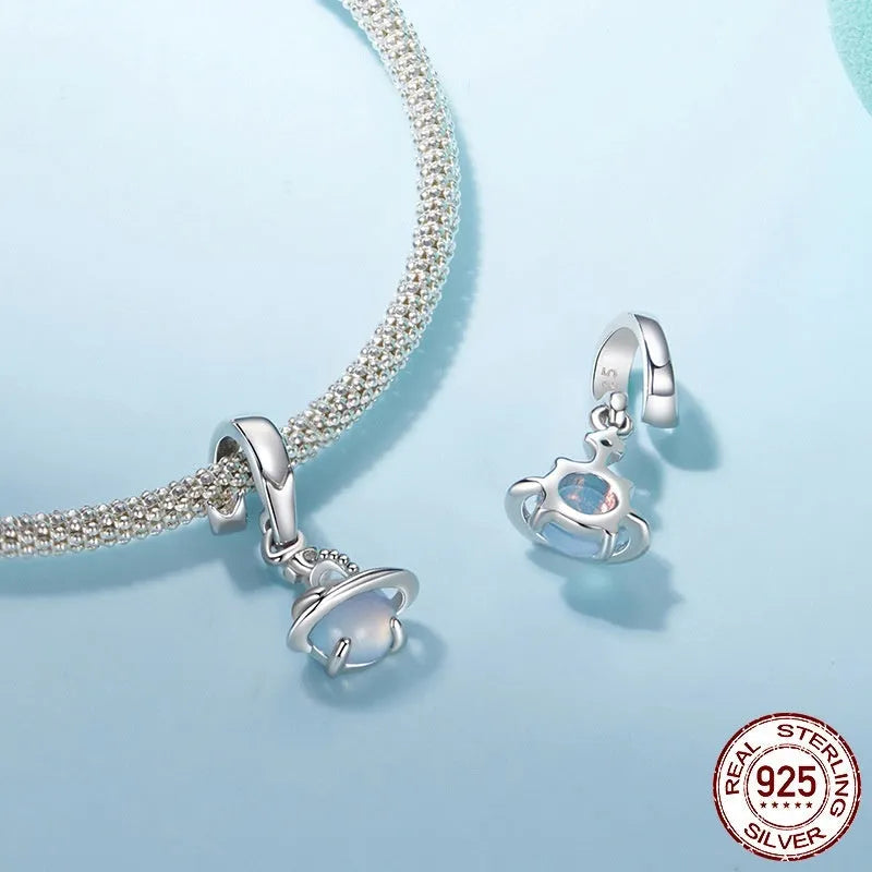 S925 silver planet-shaped spacer bead pendant with electroplated finish colour SCC3027 for DIY bracelet stringing