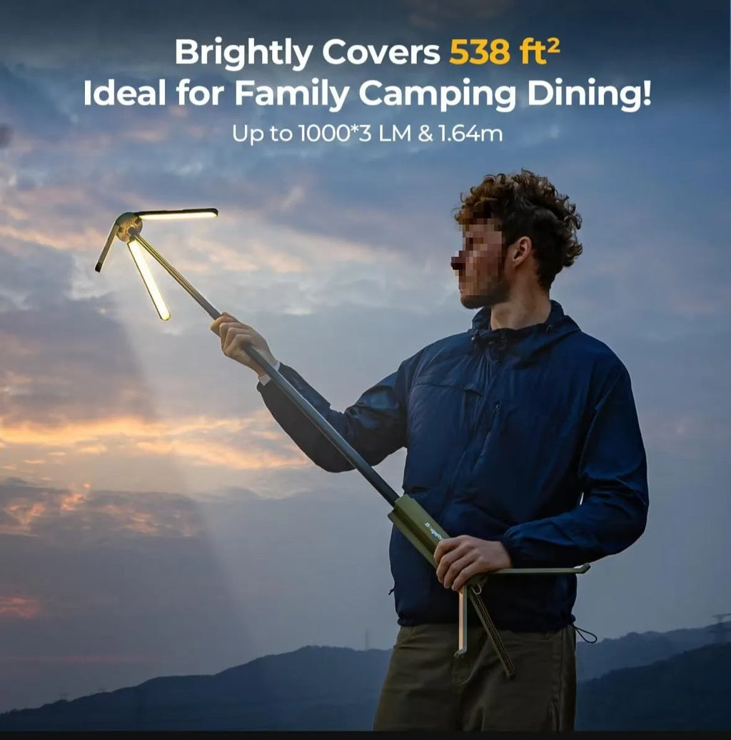 Army Green telescopic folding camping lantern with tripod and glass petal lampshade