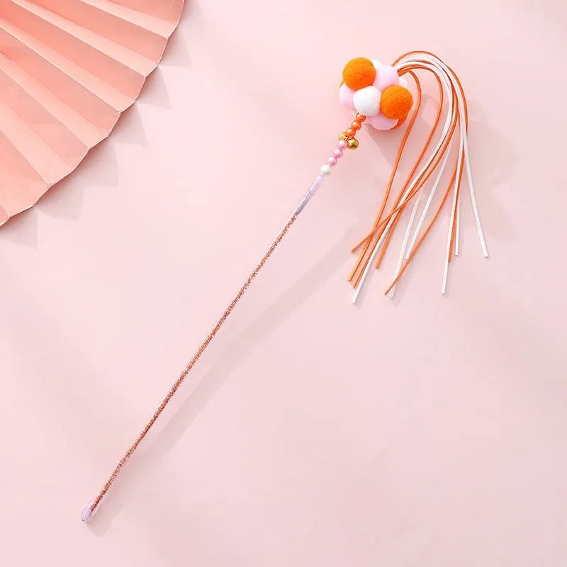Acrylic cat fairy rod toy with colourful stripes, available in blue, white, pink, purple, or orange