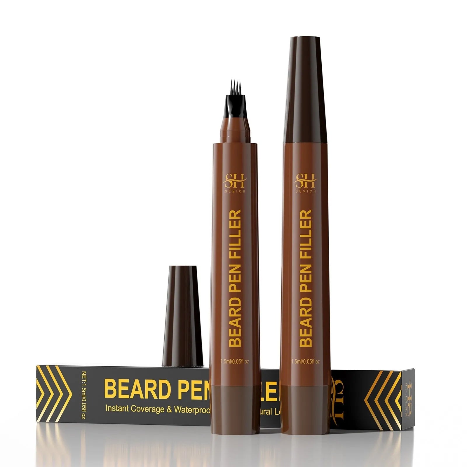 Men's sweatproof waterproof beard and eyebrow pencil in black and dark brown shades
