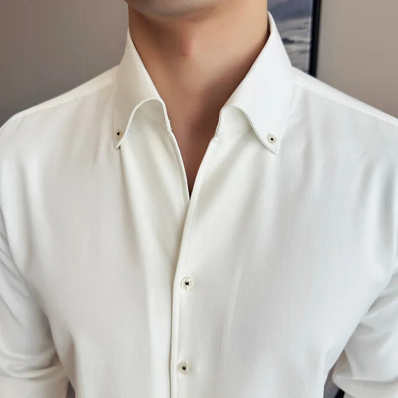 Men's slim fit long-sleeved denim shirt in solid colour options