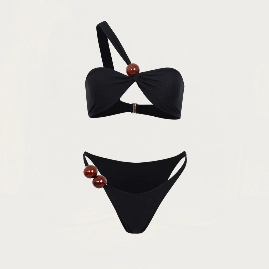 Pure colour backless split bikini swimsuit in quick-drying nylon fabric, available in multiple colours on model