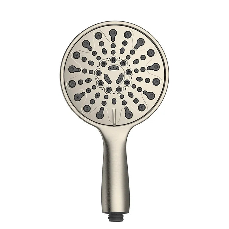 Chrome handheld shower head with six function buttons on a 6-inch ABS plastic body.