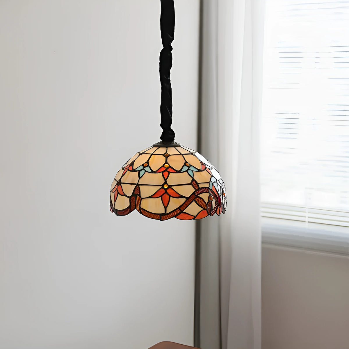 Mediterranean pendant lamp MD-1027 with hand-woven glass lampshade and ABS chassis, single light source for bedroom or dining room
