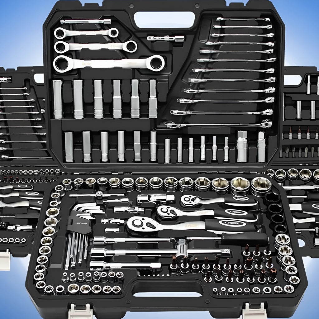 150-piece socket wrench set with 72-tooth curved handle ratchet and black finish for auto repair and home use