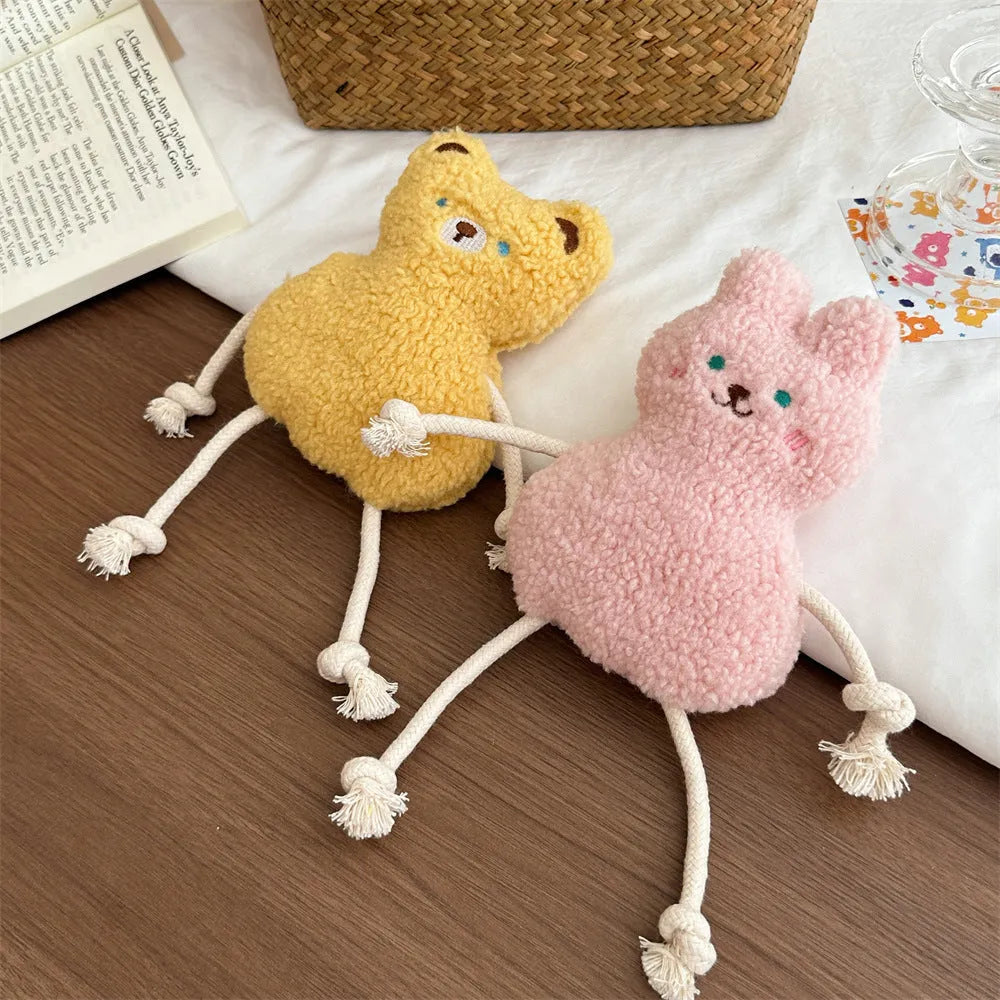 Korean pink and yellow plush pet toy with squeaky and crinkle sound features for dogs and cats
