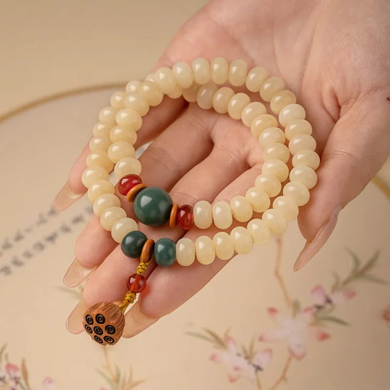 Wooden Bodhi bracelet with 6*9mm flat round beads and double-ring clasp for 15-20cm wrists