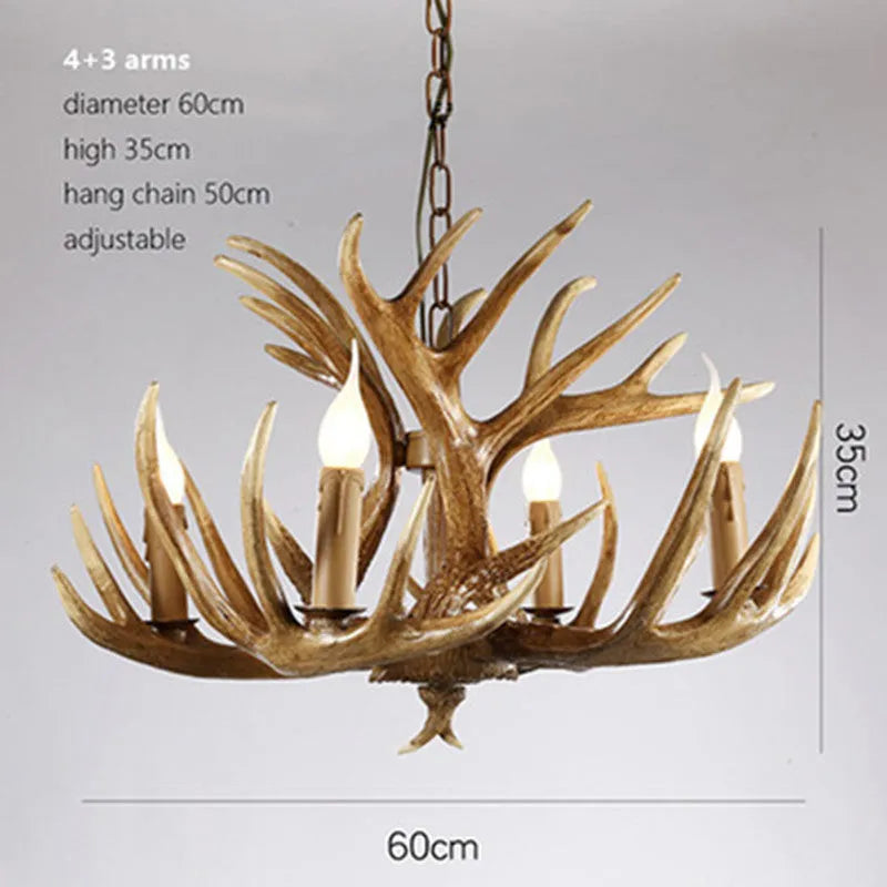 Nordic retro antlers chandelier pendant light with ABS shade, Brown 4 Heads option