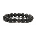 Men's stainless steel bracelet with circular geometry shape and dark volcanic agate stone centre