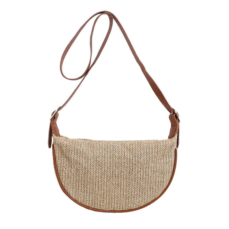 Women's woven straw crossbody bag with internal organisation compartments