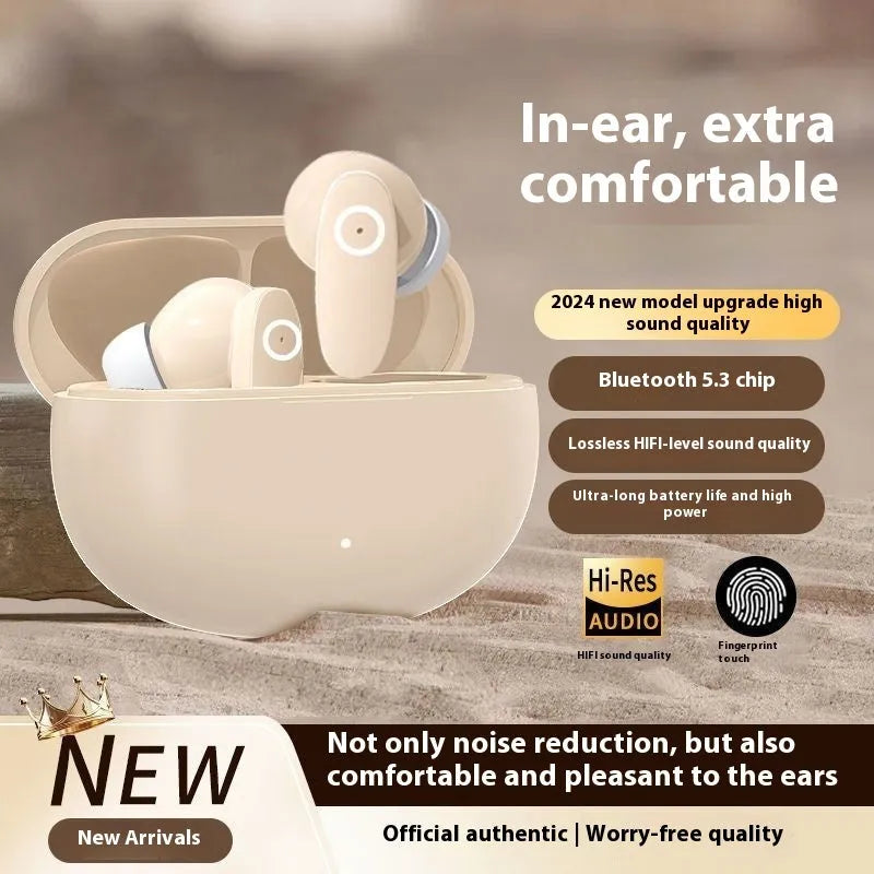 Wireless Bluetooth in-ear sports headset in black, white, or skin colour with 10-metre range and 4-8 hour battery.
