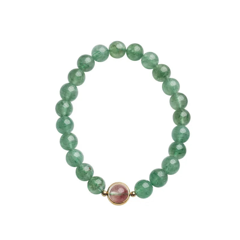 Green strawberry quartz Chinese style geometric bracelet hand-woven with 7.5mm stones
