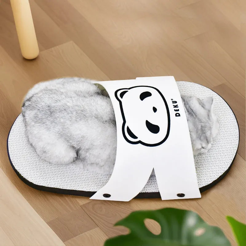 White corrugated paper cat scratch board with slipper style design for cat claw care