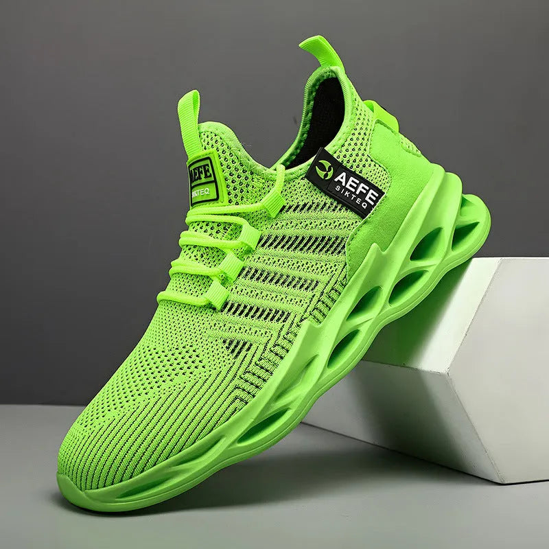 Men's black mesh casual running shoes with cross-strap design and low-top profile