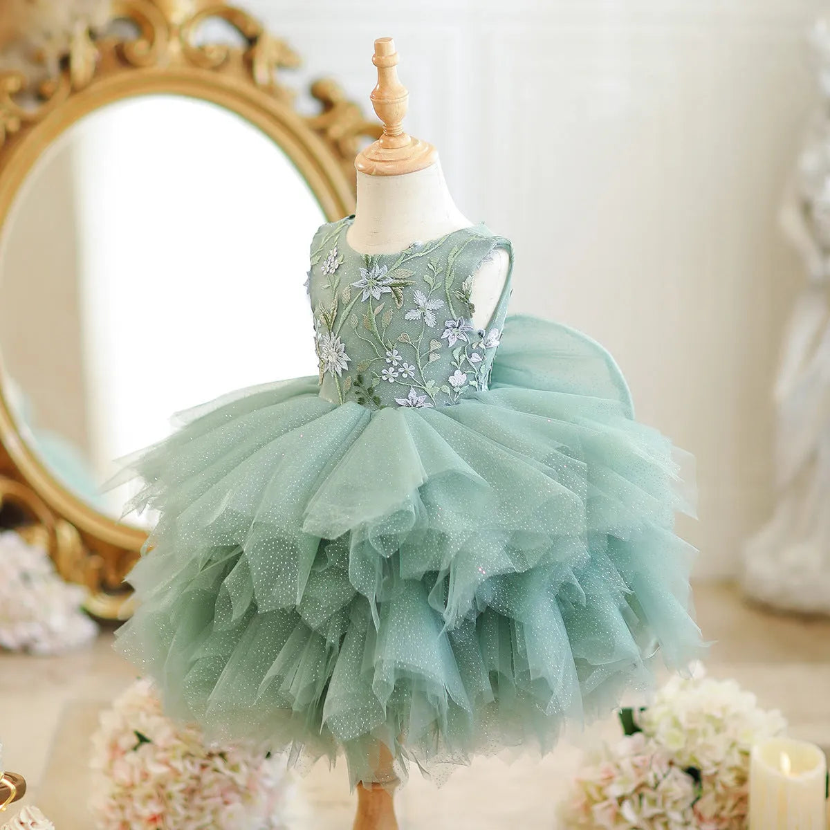 Girl's mori style princess birthday party dress in chemical fibre blend, available for 80cm to 150cm height girls