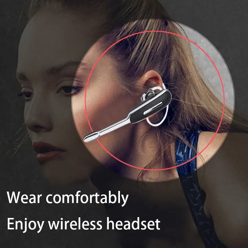 Bluetooth headset with leather pattern strip, mono earplug style, in Black Silver colour