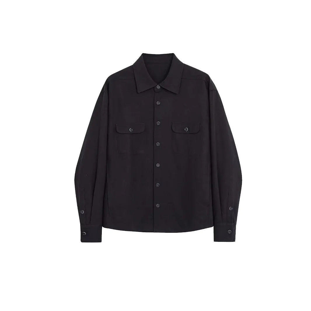Men's simple lapel shirt in chemical fibre blend, shown in light sand rice colour