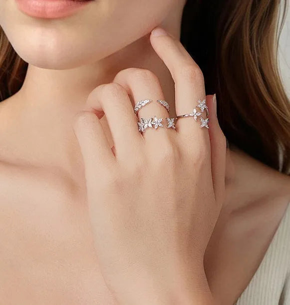Autumn Fallen S925 sterling silver leaf ring with adjustable opening, silver colour