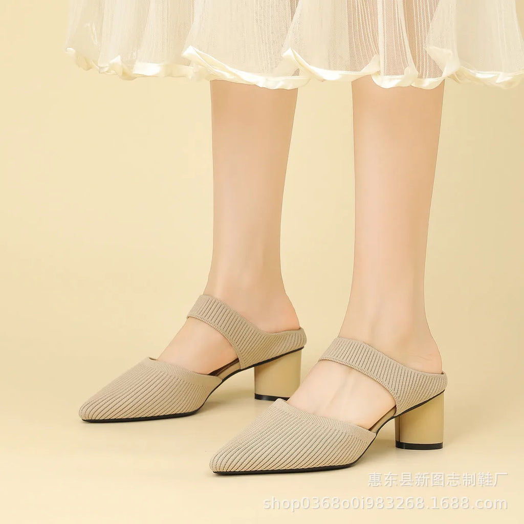 Casual simple pointed toe shallow mouth women's high heels in apricot colour, side view