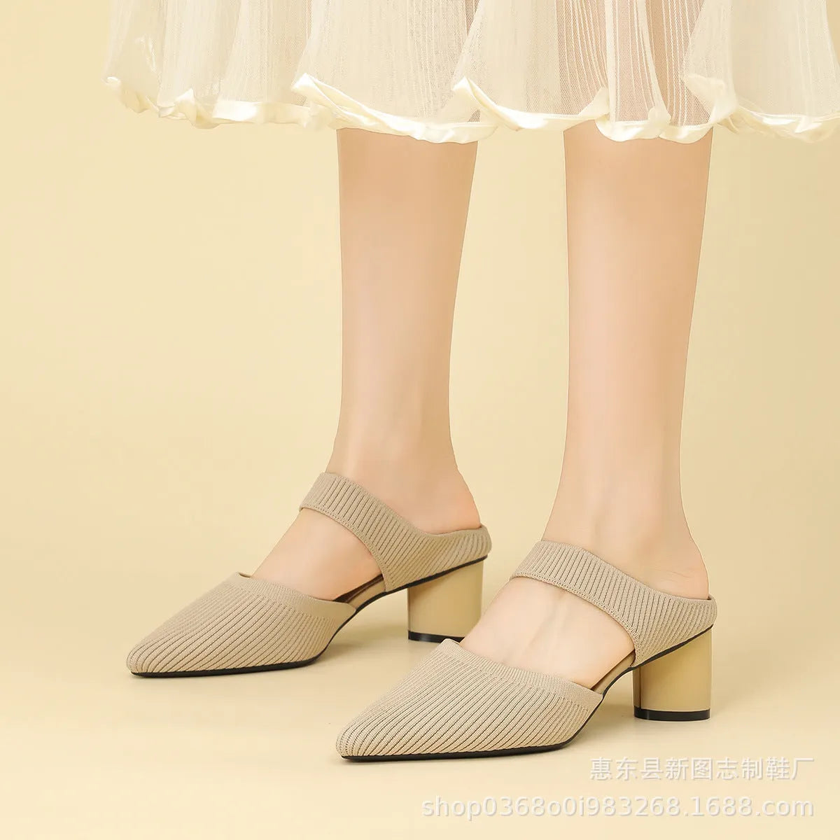 Casual simple pointed toe shallow mouth women's high heels in apricot colour, side view