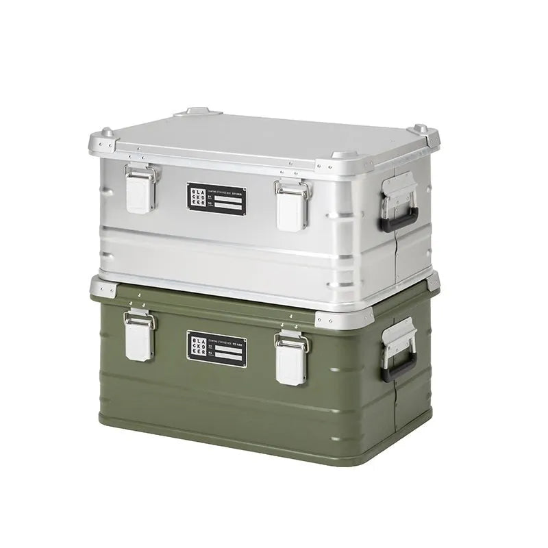 Aluminium alloy camping storage box with vehicle mounting in green colour