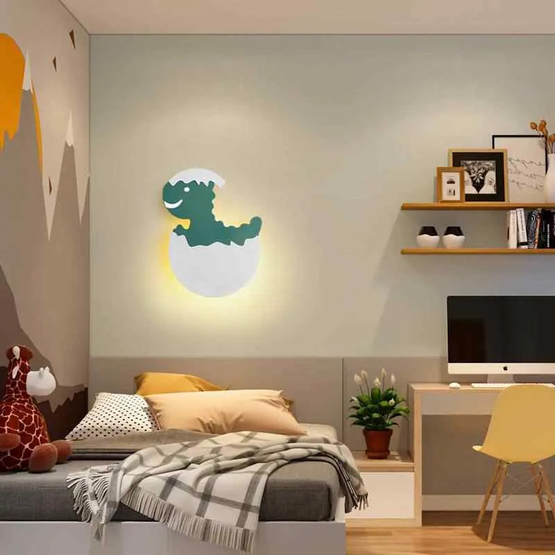 Children's wall lamp with dinosaur design, 25x19cm, wrought iron and acrylic, warm light