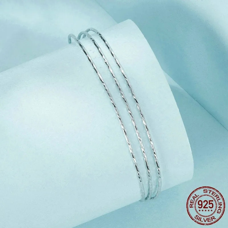 Simple multi-layer bracelet S925 sterling silver open-ended adjustable silver colour SCB273
