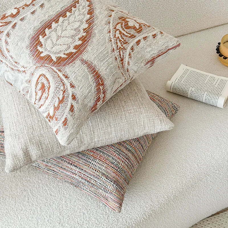 American-style jacquard sofa cushion cover with paisley pattern in amber colour tones