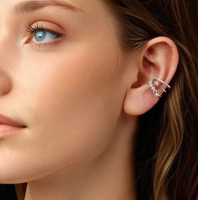 S925 sterling silver geometric ear clip with line design, electroplated finish, colour MSE106