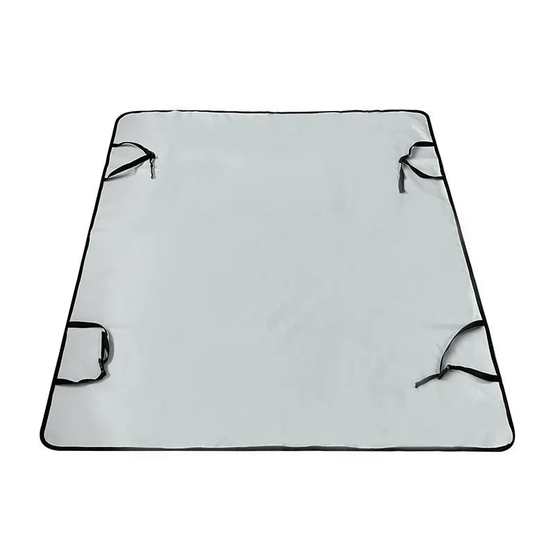 Grey car pet mat with dog bone print covering a vehicle's rear seat.