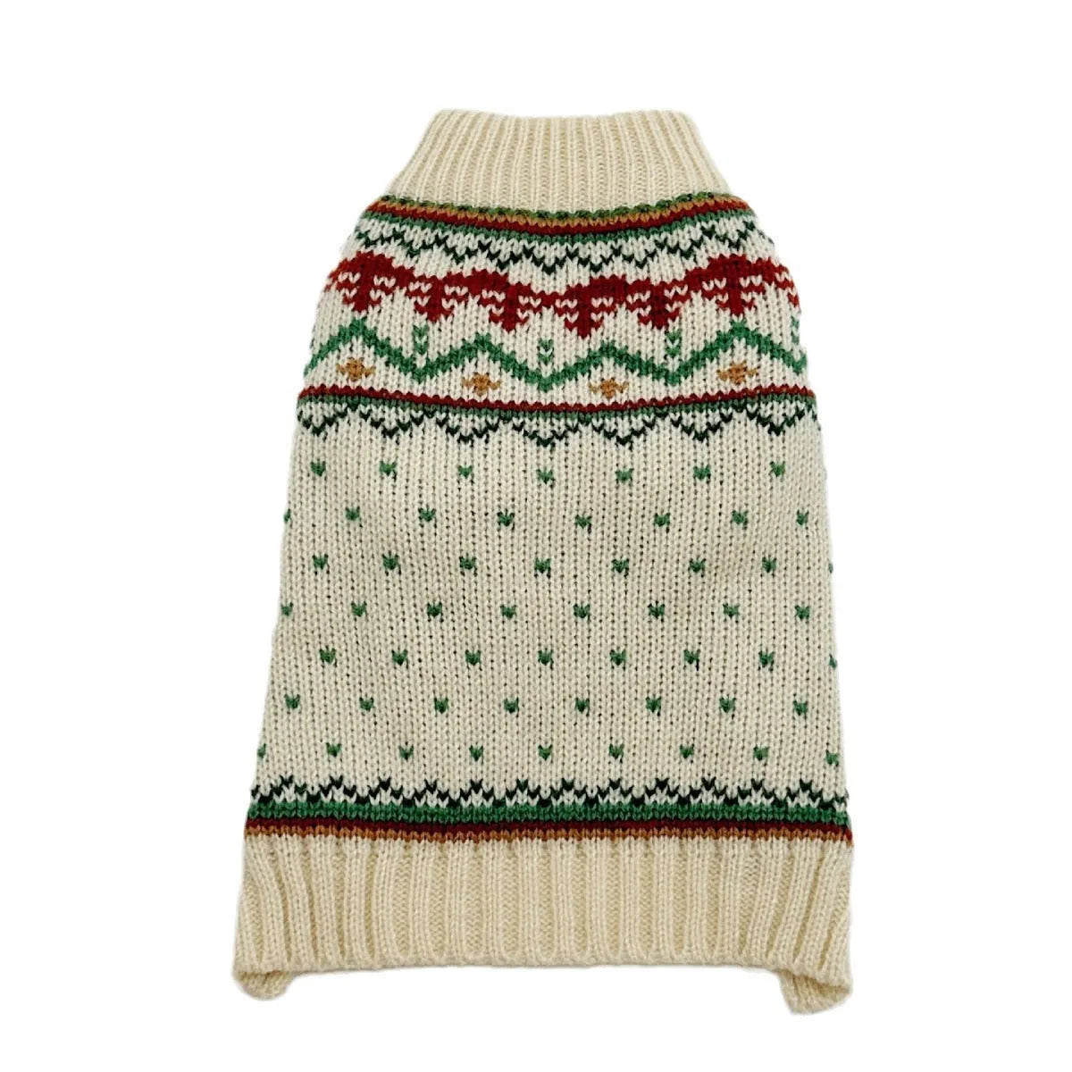 Fairisland beige dog sweater with green dots in five sizes for small to medium pets