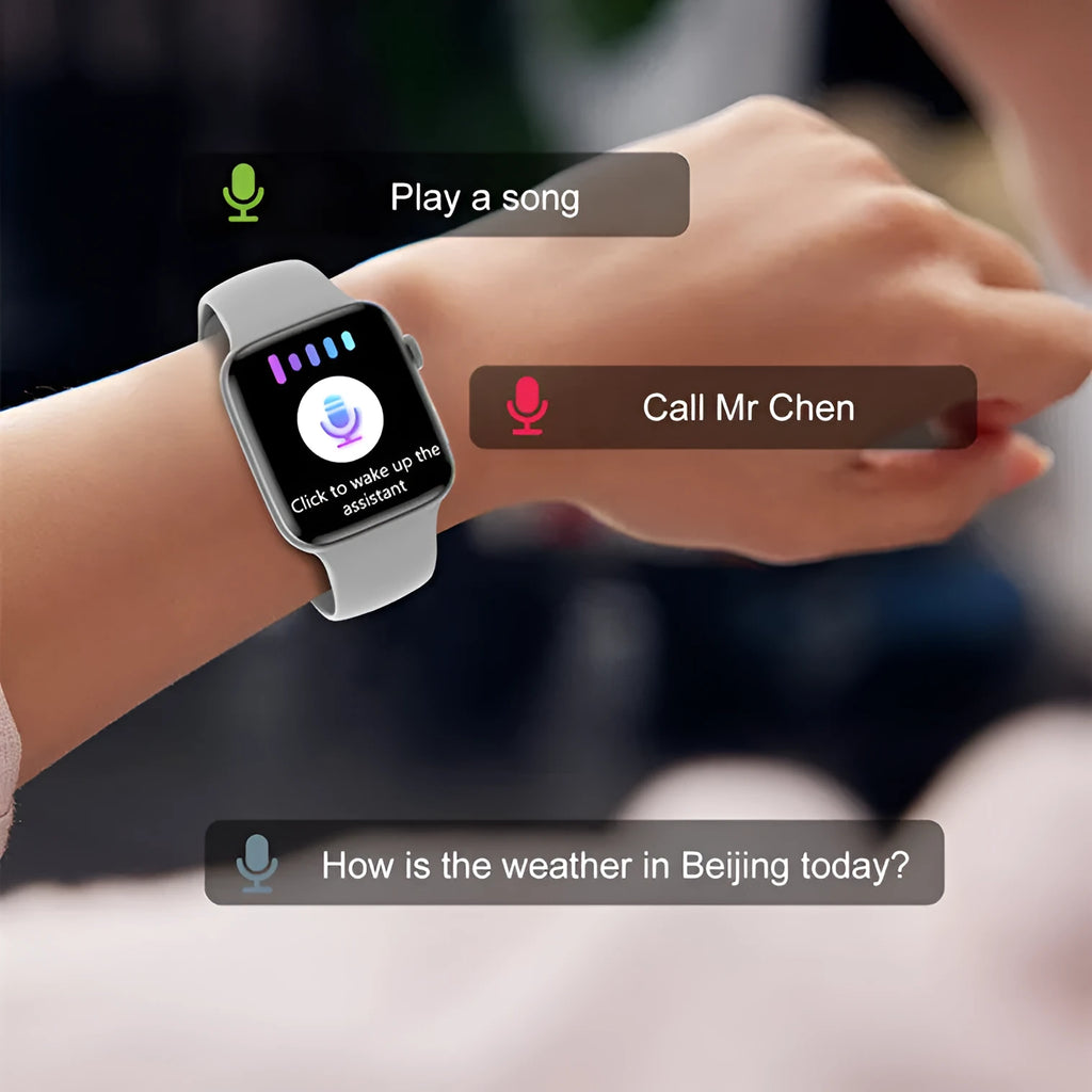Series 7 smart watch with 1.9-inch colour screen and black silicone strap showing NFC door access