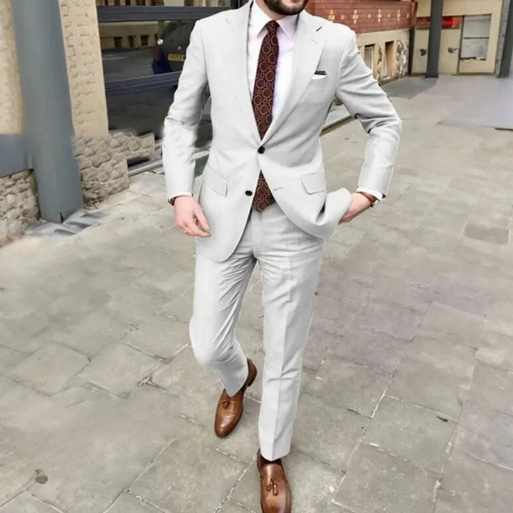 Men's slim fit acetate fibre business suit in multiple colours with two-button jacket and matching trousers