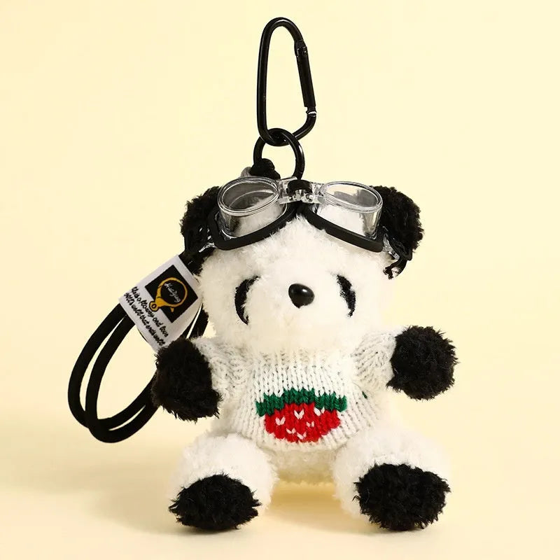 Cute plush strawberry bear doll keychain pendant with soft fabric and cartoon style
