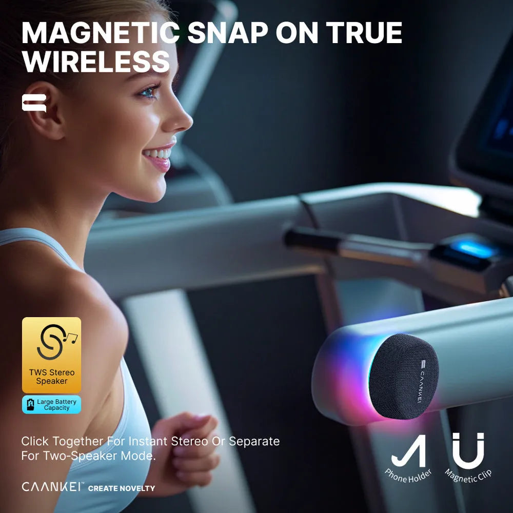 Black Bluetooth speaker with high volume stereo surround bass and built-in battery