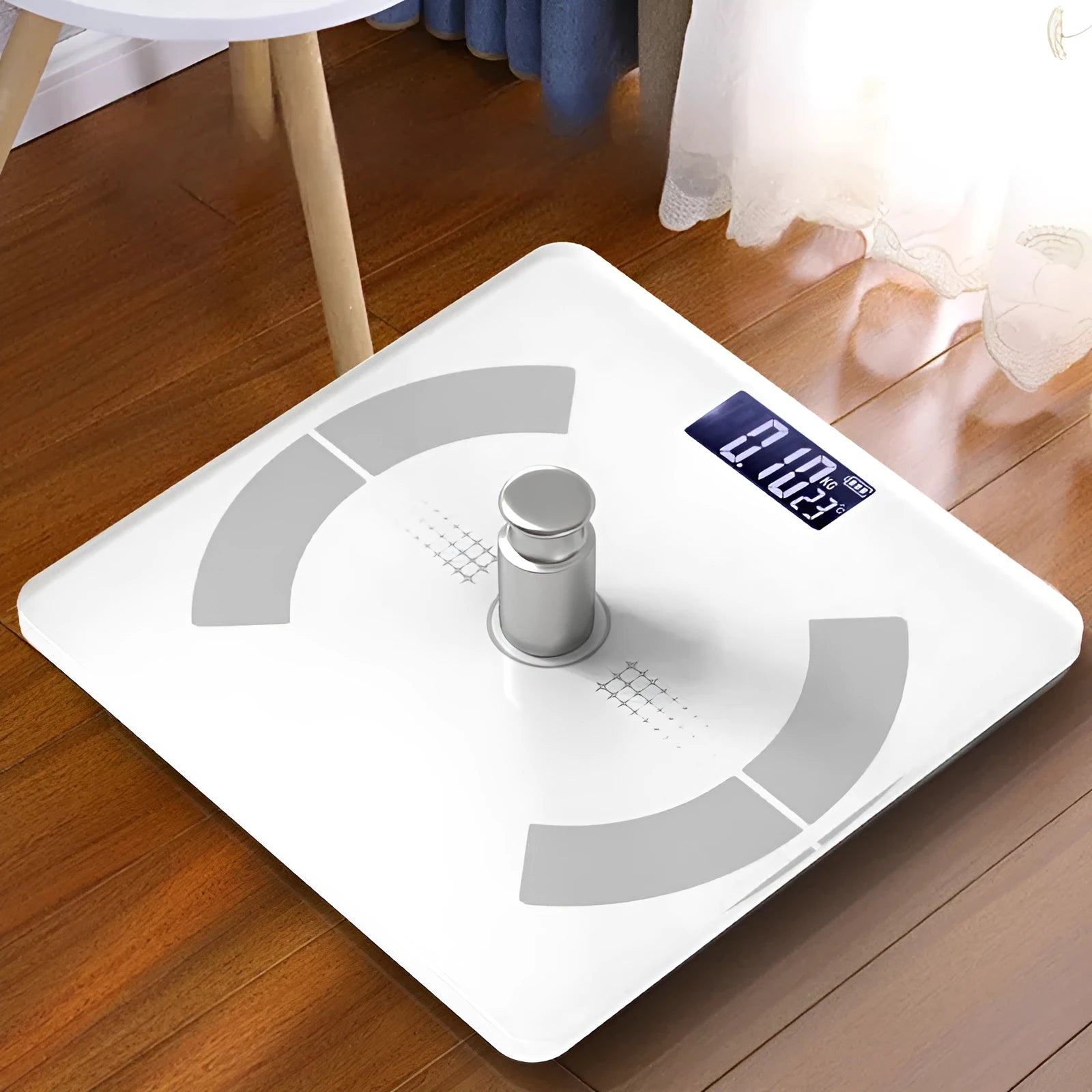 Smart bluetooth body fat scale in white black pink colours with app connectivity
