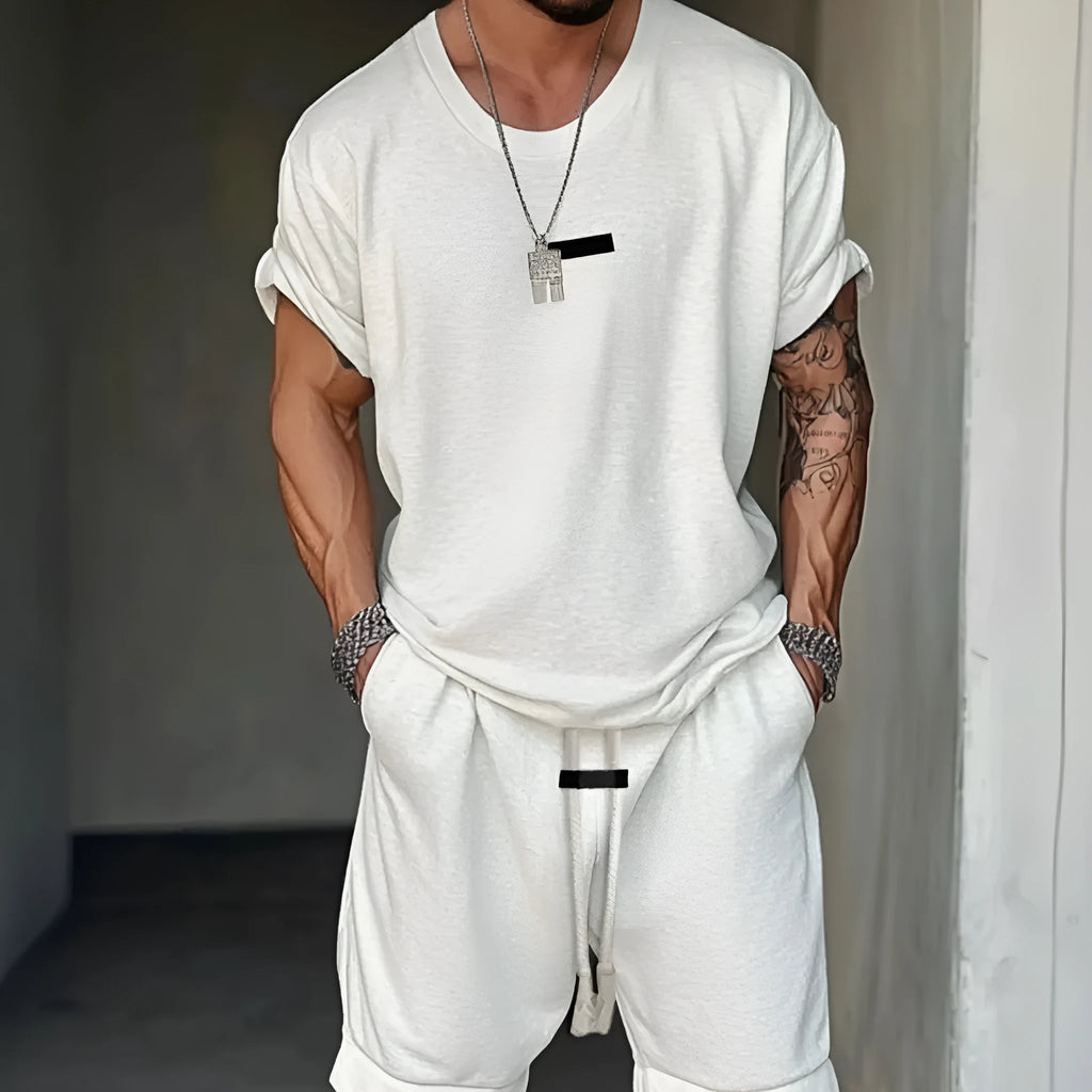Men's mesh polyester T-shirt and shorts set with letter printing in hip hop style