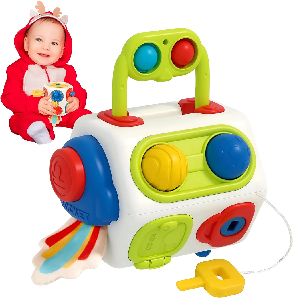 9 in 1 busy cube Montessori sensory toy for toddlers, eight-sided ball design, plastic educational fidget board
