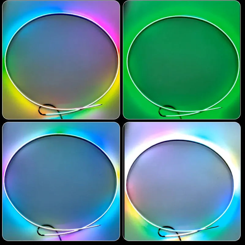 Flexible 110cm USB car interior LED ambience light strip with remote control on a car dashboard